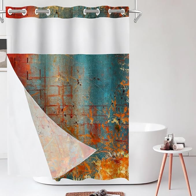 Shrahala Abstract Grunge Color No Hooks Shower Curtain with Snap in Liner Set, Solid Colored Pink Bathroom Décor Polyester Fiber Waterproof for Stall Bathtubs 54 X 80 in