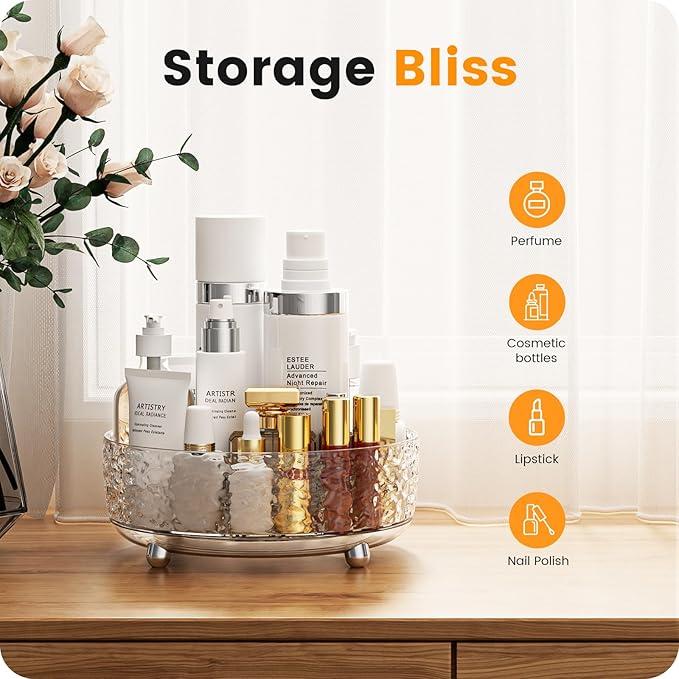 A-LuGei 【Crystal Design 𝟵" Perfume Organizer,【360° Rotating】 Vanity Organizer, Bathroom Organizers and Storage, Makeup Organizer for Skincare Cosmetic Lazy Susan Dresser Decor【Water Ripple】