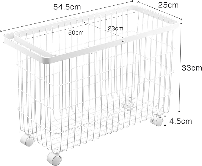 Yamazaki Home Tower Small Rolling Laundry Basket Metal Hamper Cart With Wheels And Handle, 14.8" - Steel - 9.8 Gallons, 35 Liters