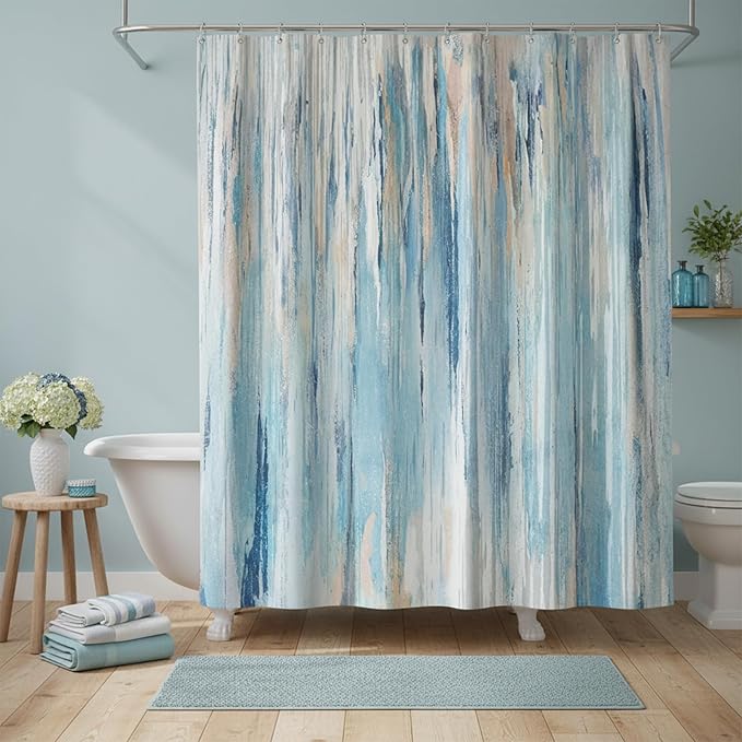 JAWO Abstract Shower Curtain Modern Shower Curtain Sets for Bathroom Gray Blue Aesthetic Stripe Pattern Contemporary Minimalist Painting Polyester Bathtub Curtains