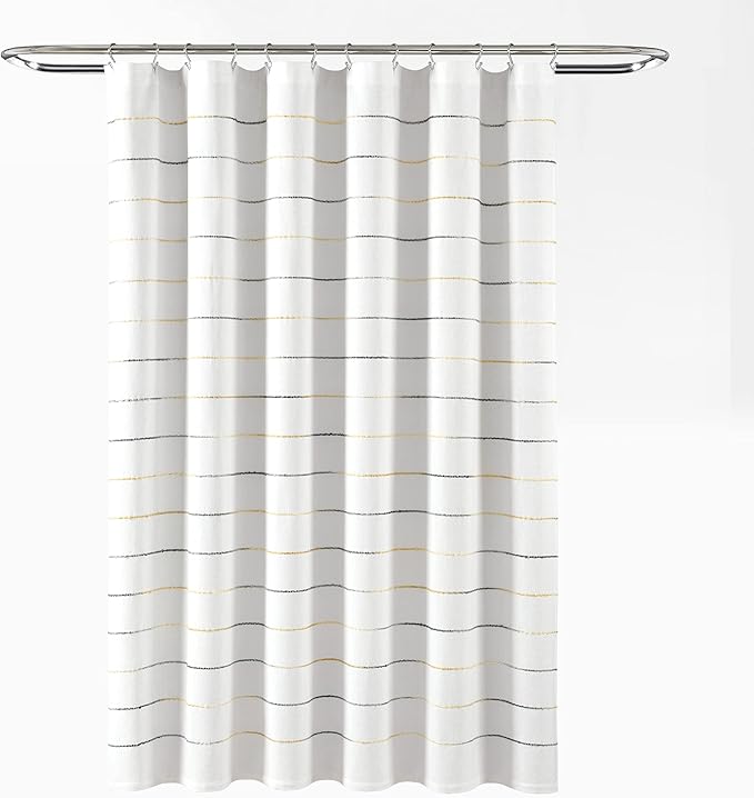 Lush Decor Ombre Stripe Yarn Dyed Cotton Shower Curtain, 72" W x 72" L, Yellow & Gray - Fabric Shower Curtains - Striped Bathroom Curtain - Farmhouse & Coastal Decor