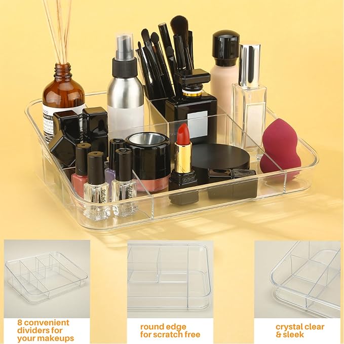SUNFICON Makeup Organizer Holder Cosmetic Storage Box with Makeup Tray Organizer Set