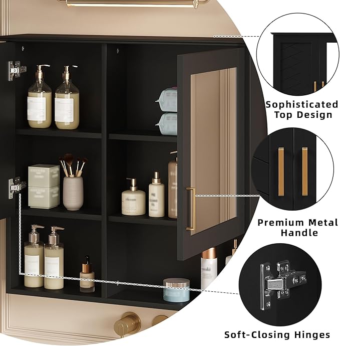 Bathroom Mirror Cabinet, 30 inch Wall Mounted with Adjustable Shelves & Soft Close Doors, High-Define Mirror with Storage