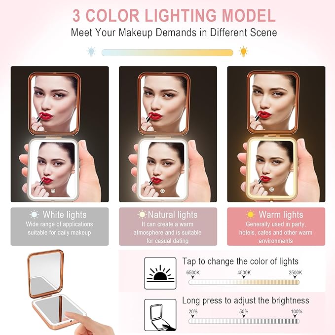 Daughter Birthday Gift Lighted Compact Mirror from Mom Dad, to My Daughter Rechargeable Travel Makeup Mirror with Light, Unique Daughter Gift for Girls Women Graduation Mother's Day Rose Gold