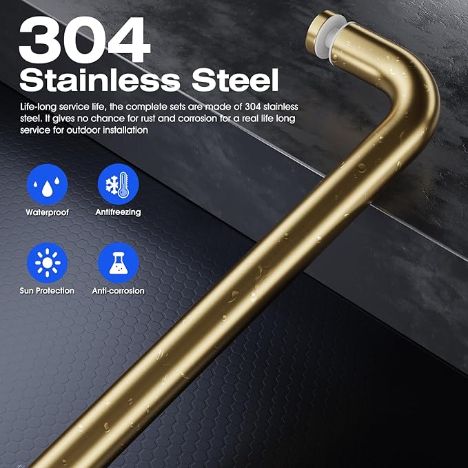 Ranbo Glass Shower Door Towel Bar 24 Inch Stainless Steel Sliding Shower Door Handle Replacement with Satin Gold Finish for Commercial and Residential Glass Doors