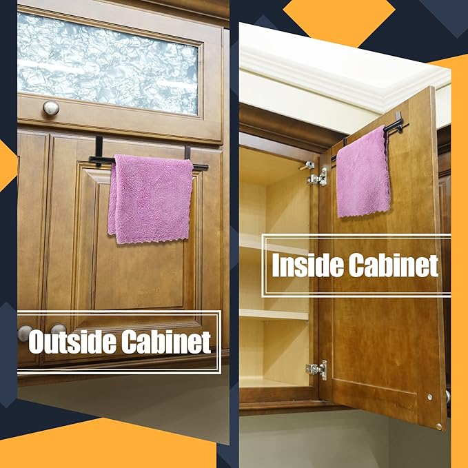 2 Pack Towel Rack for Cabinet, Over Cabinet Bar, Strong Steel Towel Holder, 9 Inch for Home Kitchen Bathroom Doors(Black)