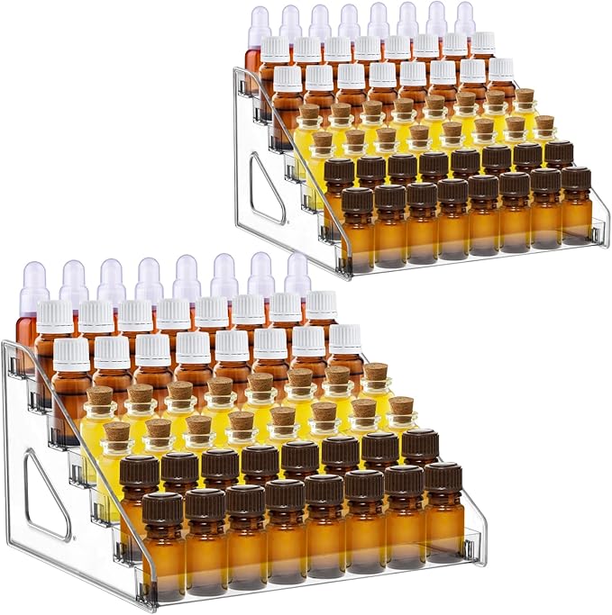 YEXEXINM 2 Pack 7 Tier Essential Oil Organizer,Clear Essential Oil Holder,Essential Oil Storage Shelf,Essential Oil Collection Display Rack Organizer Holds 5ml 10ml 15ml 30ml Essential Oils