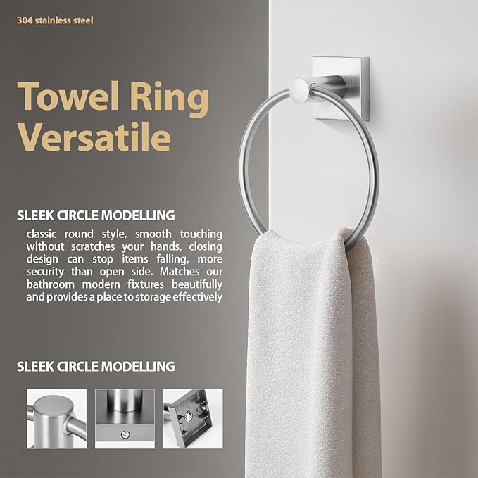 Bathroom Accessories Set Brushed Nickel Towel bar Set, 4 piece Towel Rack Set Towel bar for Bathroom wall Mounted Durable 24 inch Towel bar Robe Hook Towel Ring Toilet Paper Holder