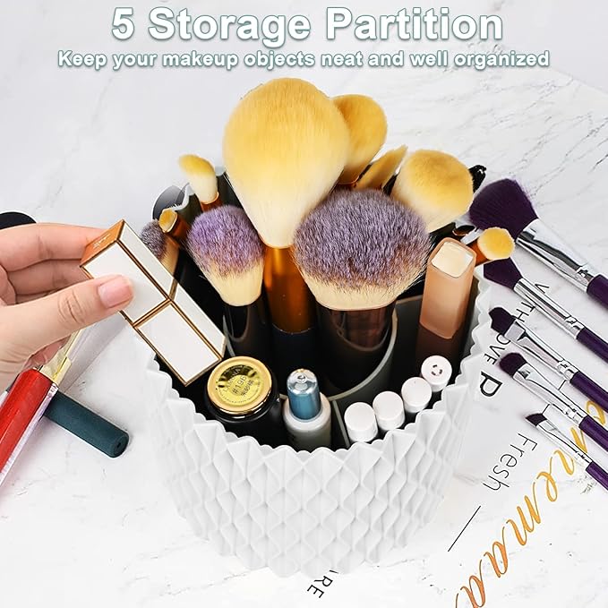 Makeup Organiser Brush Holder,360 Rotating Makeup Brush Holder and Organiser With 5 Slot,Makeup Brush Pot And Cup Makeup Container For Desktop Bathroom Countertop 5 Slot Makeup Brushes Container