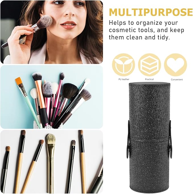 Lurrose Makeup Brush Cup Holder with Lid Portable Cosmetic Tool Storage Canister 7.08X2.55X7.08In for Home and Travel Anti-Slip Elegant Design