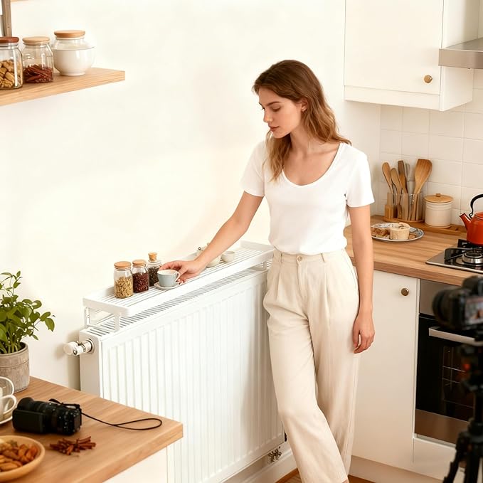 Radiator Cover Shelf - Iron Storage Rack No Drilling, Heat-Resistant Radiator Top Cover for Hotel Dorm Apartment Bedroom Living Room Bathroom Kitchen, Multifunctional Storage and Decorative Shelf for