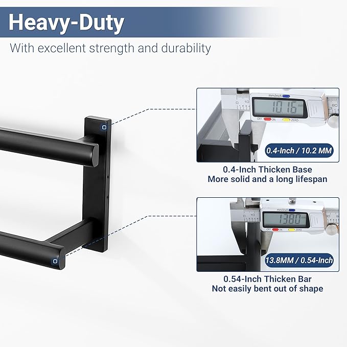 SAYAYO Towel Rack for Bathroom, 16 Inch Matte Black Double Towel Bar Towel Holder Wall Mount, SUS304 Stainless Steel