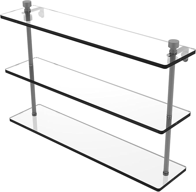 Allied Brass FT-5/22 Foxtrot Collection 22 Inch Triple Tiered Glass Shelf, Matte Gray