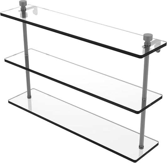 Allied Brass FT-5/22 Foxtrot Collection 22 Inch Triple Tiered Glass Shelf, Matte Gray