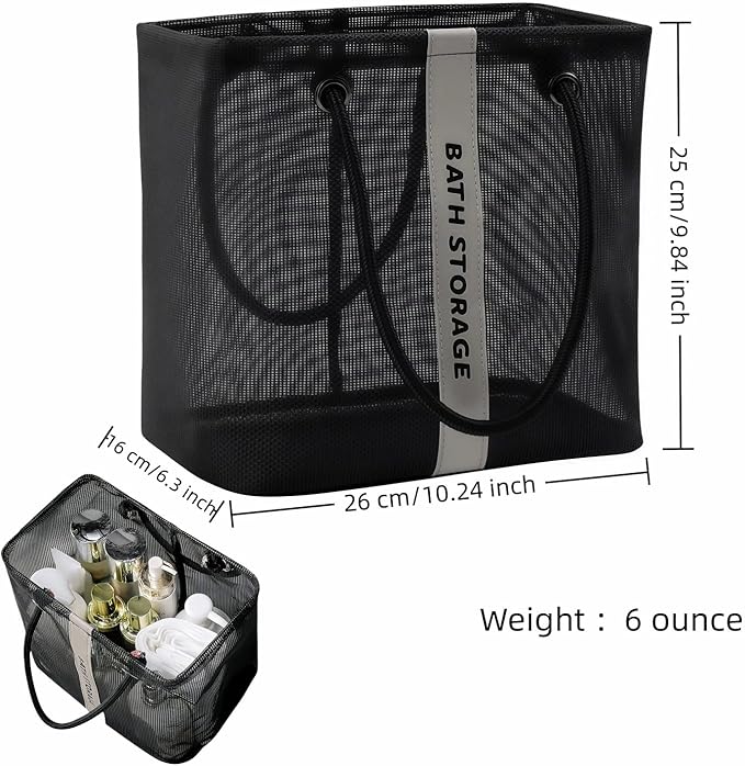 Large Shower Caddy with Wide Mouth, Foldable Mesh Organizer for Bathroom, College Dorm, Gym & Camping - Heavy Duty Cotton Handle, Quick-Dry Storage for Toiletries