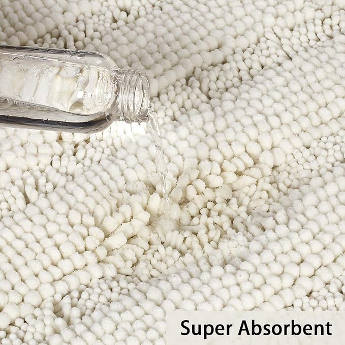 Turquoize Chenille Bathroom Rugs Set Non-Slip Bath Mats for Bathroom Extra Soft and Absorbent Shaggy Bath Mats for Bath Room Floor Indoor Mat for Kitchen/Entryway (20" x 32" and 17" x 24"), Cream
