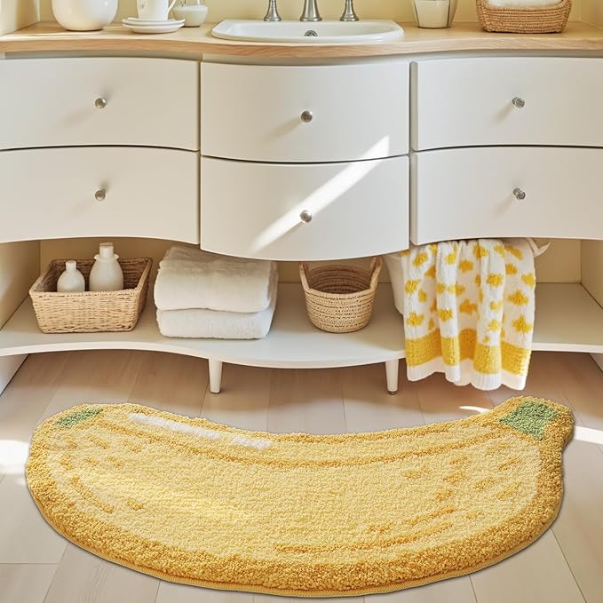 LUMI Cute Bathroom Rugs, Funny Fruit Runner Rug, Soft Plush Fluffy Bath Mat, Absorbent, Non-Slip for Bathroom, Kitchen Sink, Bedroom, Kid's Bedroom, and Living Room, 18.5"x39.5", Banana