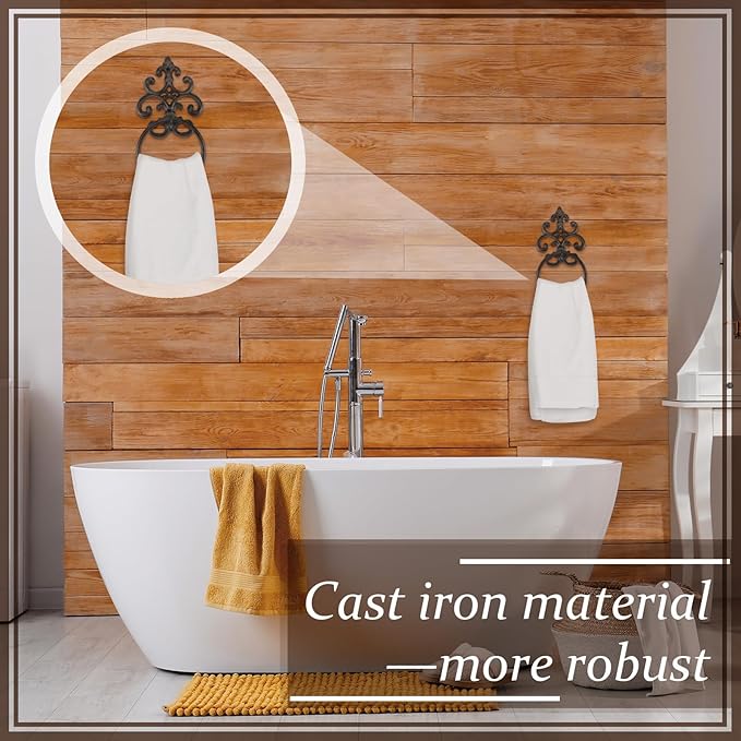1 Pcs Dark Rust Vintage Cast Iron Solid Towel Ring Fleur De Lis Design Antique Towel Holder for Bathroom Kitchen Accessories Wall Mounted Christmas Party Gifts