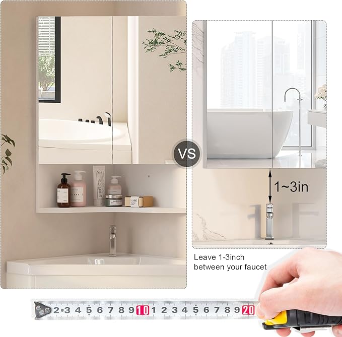Bathroom Corner Medicine Cabinet, Corner Medicine Cabinet with 2 Doors,Small Cabinet for Bathroom,White,18x24 inch