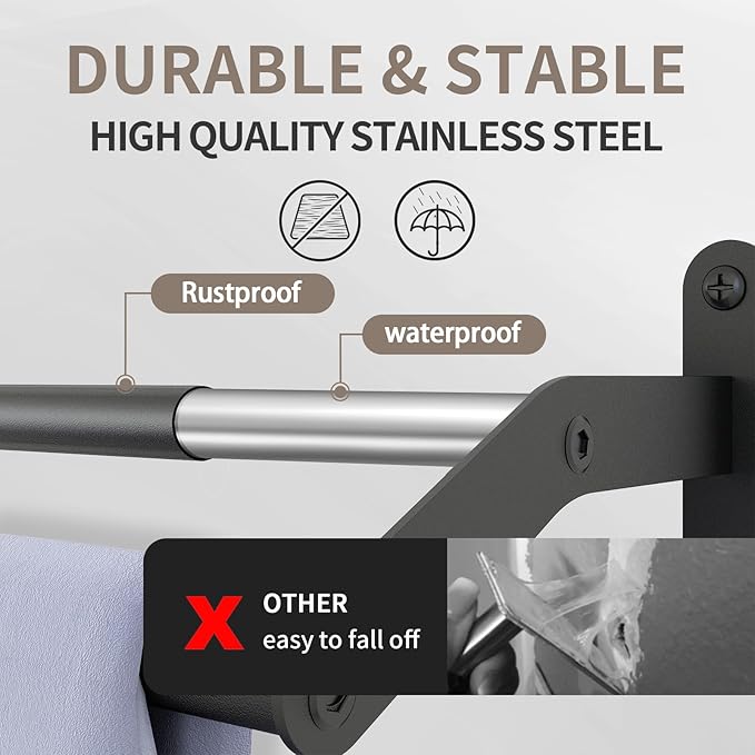 Double Towel Bar for Bathroom Wall 30 Inch Matte Black, Double Towel Racks for Bathroom Wall Mounted, Stainless Steel Bathroom Towel Holder Towel Hanger (Double Bar-Black, 30 in)