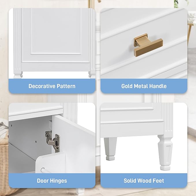 Virubi 20 in Small Bathroom Vanity with Sink,Soft Closing Door,Tilt-Out Drawer and Adjustable Shelf,Solid Wood Modern Single Bathroom Sink Cabinet,Freestanding (White)