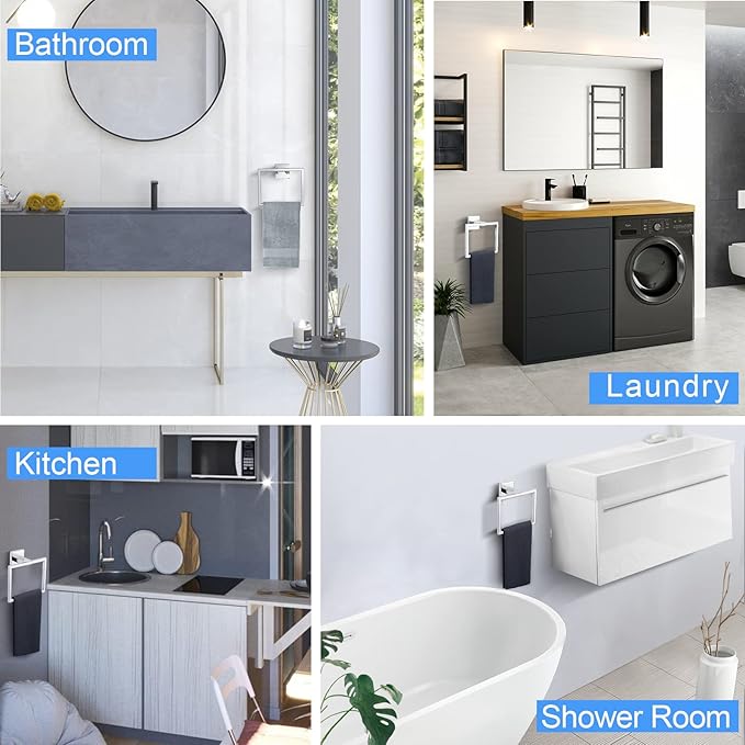 TQKAG Polished Towel Ring Bathroom Hand Towel Holder Stainless Steel Square Towel Hangers Wall Mounted
