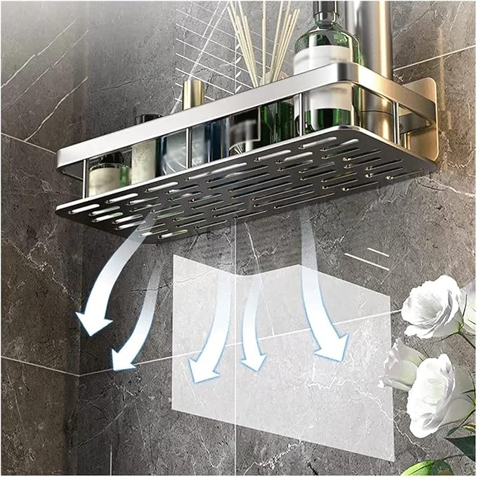 Bathroom Shelf Storage Rack Toilet Washstand Single Layer Simple Storage Rack Kitchen Counter Metal Storage Rack Wall Perforated Storage Rack Bathroom Organizer(Gris)