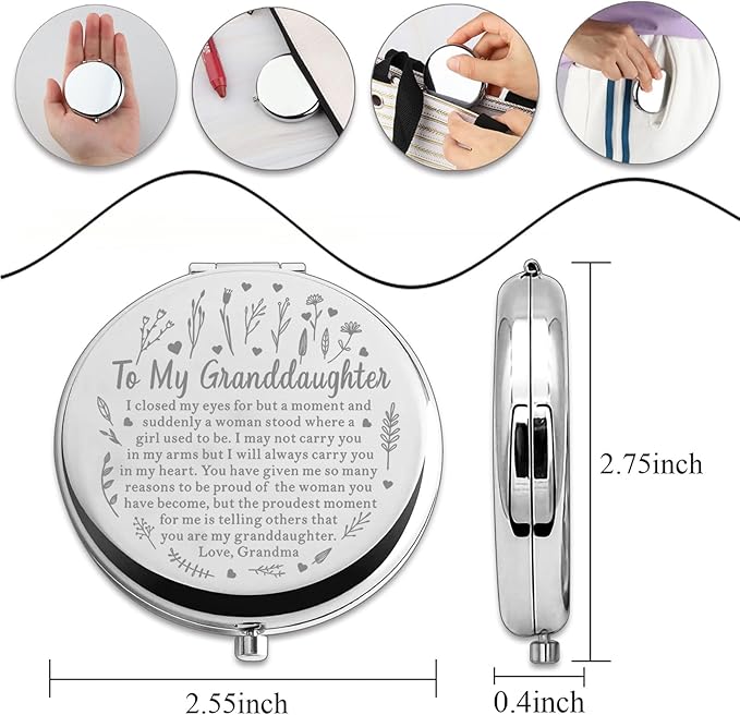 PLITI Granddaughter Gift Granddaughter Graduation Gift to My Granddaughter Compact Mirror Grandpa Grandma (Granddaughter Closed CM)