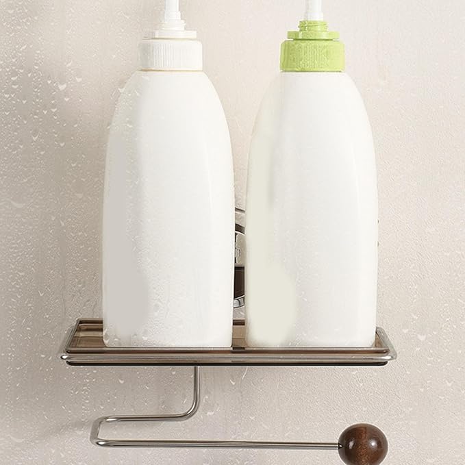 Modern Adhesive Bathroom Shelf Stainless Steel & Suction Cup Wall Space-Saving Toiletries Holder Space Saving Holder