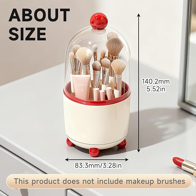 Makeup Brush Holder with Lid, Cosmetic Tools Organizer with Cover, 360?? Rotating Sliding Opening Dustproof Brushes Container for Vanity, Ideal Gift for Girlfriend Wife Friends (Red)