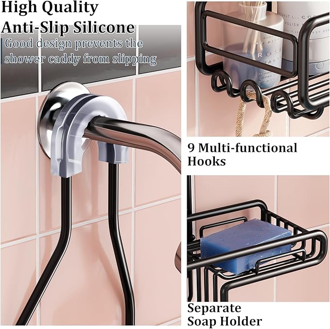 Skyapex Hanging Shower Caddy Bathroom Organizer - Over The Shower Head Adjustable Rack for Tall Showerheads, Extra Large Storage Shelf with Soap Holder for Big Shampoo Bottles