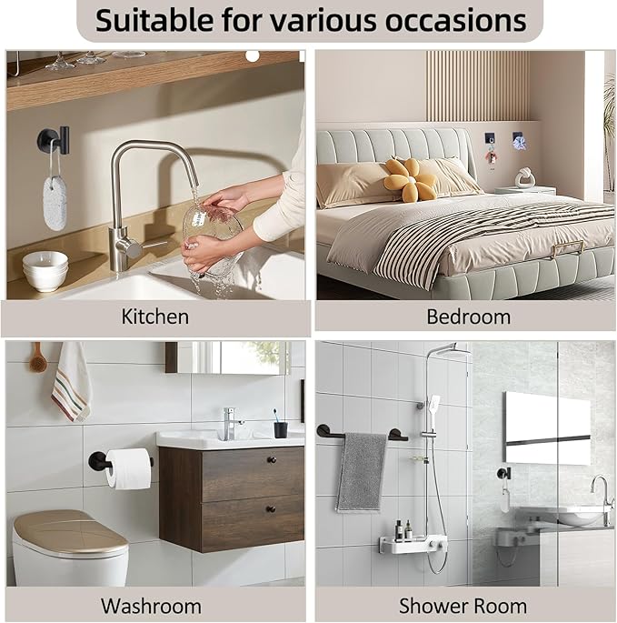 5-Pieces Bathroom Hardware Set, SUS304 Stainless Steel Towel Rack Set, 16" Hand Towel Rack, Toilet Paper Rack, 3 Bathrobe Towel Hooks, Bathroom Accessories, Towel Rack Set(Matte Black)