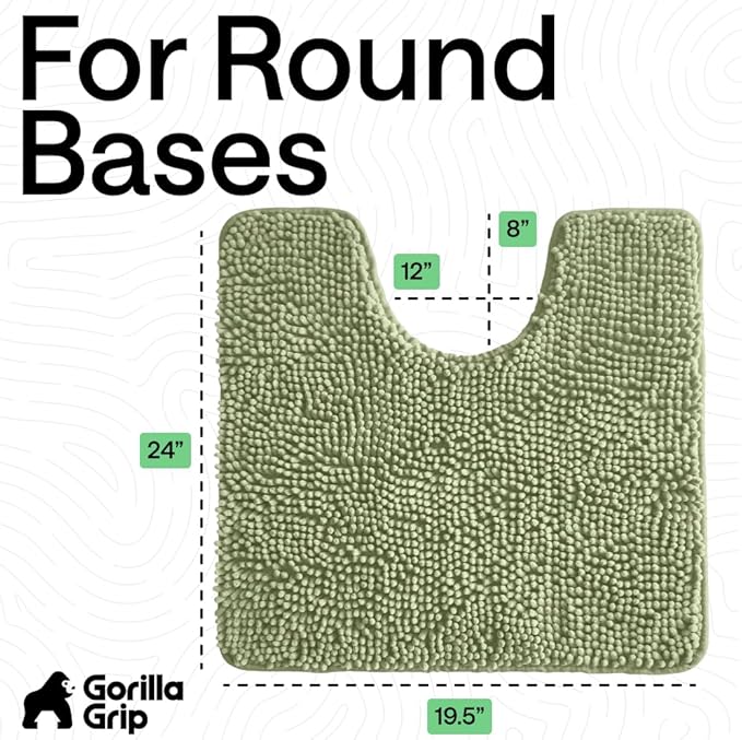 GORILLA GRIP Plush Absorbent Shaggy Chenille Bath Rug Mat for Oval Toilet Base with Rubber Backing, Machine Washable Rugs, Soft Microfiber Contour Mats for Toilets, Quick Dry, Bathroom Decor, Sage