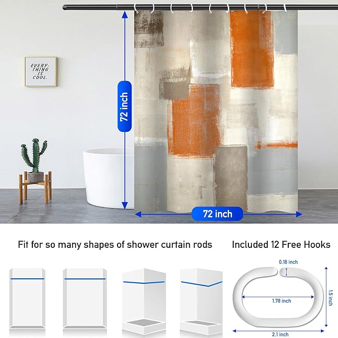Lnond 4Pcs Bathroom Shower Curtain Sets with Rugs,Orange Modern Painting Art Bathroom Sets with Shower Curtain and Rugs and Accessories