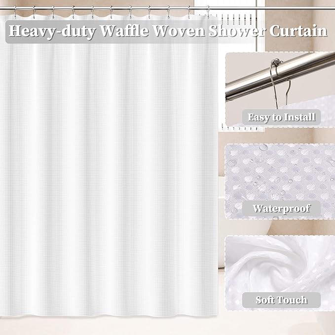Bathroom Accessories Set, 25PCS Wicker Bathroom Accessory Set with Shower Curtain, Bath Mat, Soap Dispenser, Handwoven Trash Can & Ratten Tissue Box (White, Bath Set+Shower Curtain+Rugs)
