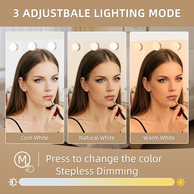 Vanity Mirror with Lights, 19.7"x16.5" Hollywood Mirror with 12 Dimmable LED Bulbs, 3 Color Lighting Modes & 10X Magnification Makeup Vanity Mirror for Desk Wall-Mounted