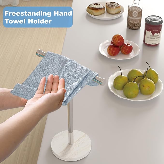 Hand Towel Holder, T-Shape Freestanding Towel Stand with Heavy Marble Base, Stainless Steel Hand Towel Rack for Bathroom Vanity, Kitchen Countertop, Brushed Nickel
