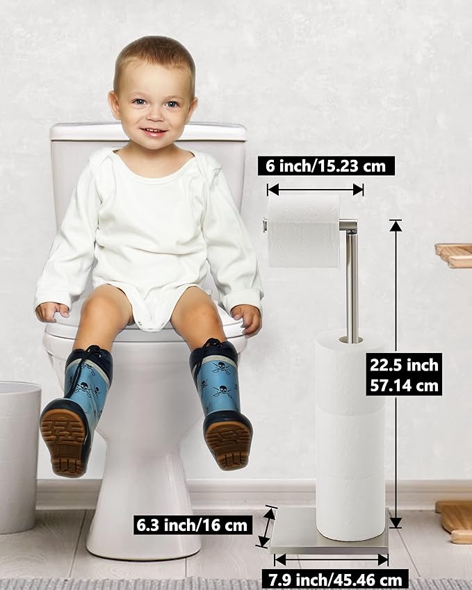 Toilet Paper Holder Stand, Free Standing Toilet Paper Roll Holder with Reserve for Bathroom, Stainless Steel DECLUTTR