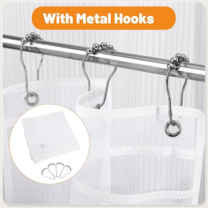 Dntorx 2 Pack Mesh Shower Hanging Caddy, 7 Pockets Hanging Shower Organizer with Metal Loop, Portable Bathroom Bag for Shampoo, Body Wash, Soap, and Cruise Ship Essentials