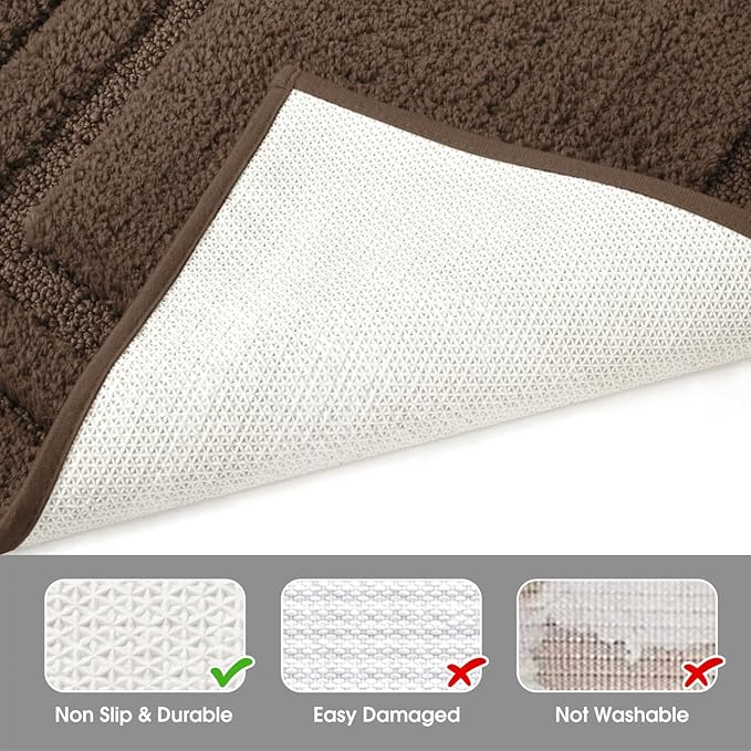 HOMEIDEAS Bathroom Rugs Sets 2 Piece, Super Soft and Absorbent Non Slip Microfiber U-Shaped Toilet Bath Mat Set (20"x32"+U20 x24, Brown)