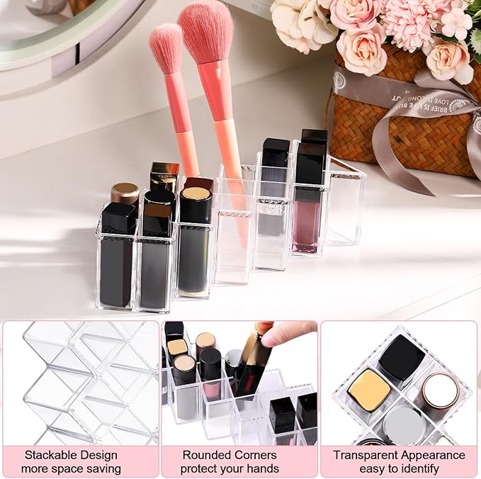 4 Pack Acrylic Lipstick Holder Organizer 64 Slots Clear Lip Gloss Holder Organizers Stackable Fish Shape Lipsticks Tower Lipstick Case Display Stand Storage Box for Makeup Cosmetic Vanity drawer