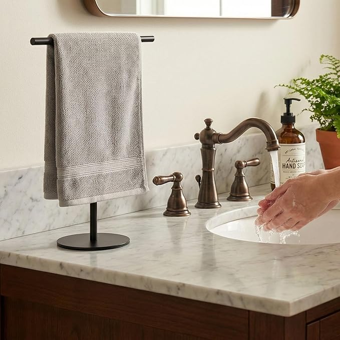 Songtec Hand Towel Holder Stand for Bathroom, Fingertip Towel Rack, Rust-Proof Accessories Jewelry Stand - Black