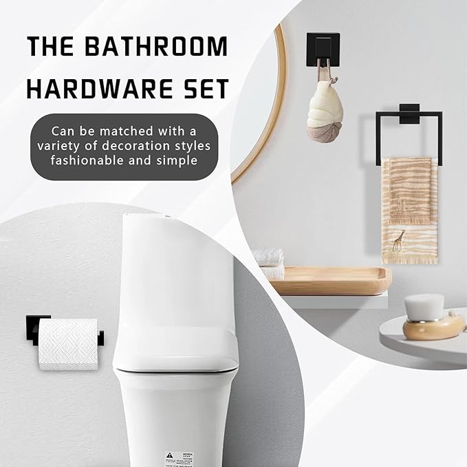 Matte Black Bathroom Hardware Accessories Set of 10 Pieces, 15.6 Inch Bath Towel Bar Set, 304 Stainless Steel Bathroom Hardware Set, Towel Racks for Bathroom Wall Mounted