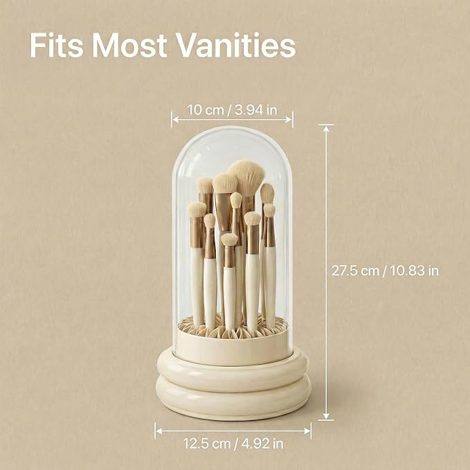 Makeup Brush Cleaner & Dust-Free Storage Holder for Vanity, Coarse & Fine Bristles Cleaning, Covered Air-Dry Cup