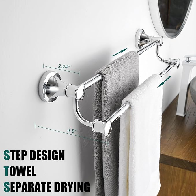 Hoimpro Adjustable Retractable 15-27 Inches Stainless Steel Bathroom Towel Bar, Bathroom Accessories Bath Hotel Double Towel Bar Rod Hanger Wall Mounted Towel Holder Towel Rack, Polished Chrome