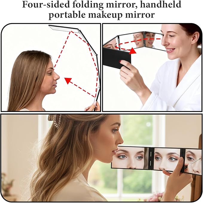 Vin Beauty 4 Way Mirror Foldable Makeup Mirror Portable 360 Degree Handheld Haircut Mirrors 4 Barber Desktop DIY Haircut Tool for Hair Cuting Styling Grooming Sided Self Haircuts for Home and Salon
