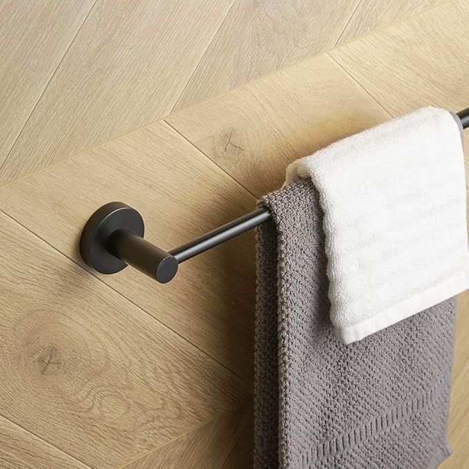 BESy Adjustable 15 to 26 Inch Single Bath Towel Bar Rack for Bathroom Accessories SUS304 Stainless Steel Towel Holder, Wall Mount with Screws Hand Towel Bar Rod Hotel Style, Matte Black