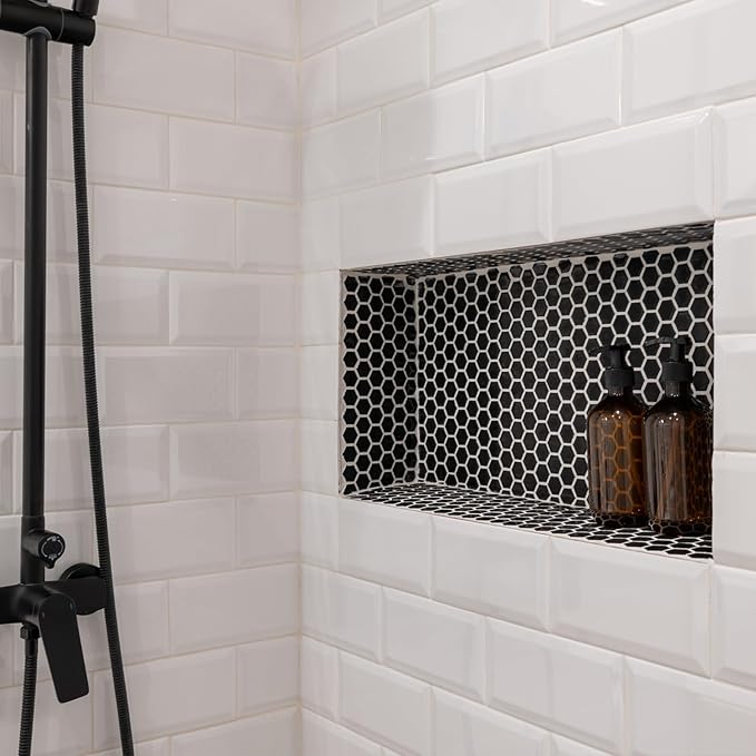 VEVOR Shower Niche, 16 x 28 x 4 inch Recessed Wall Niche with Movable Divider Shelf, Modern Soap & Shampoo Storage Organizer, Square Corners, Sealed Waterproof Design, Black for Bathroom Shower