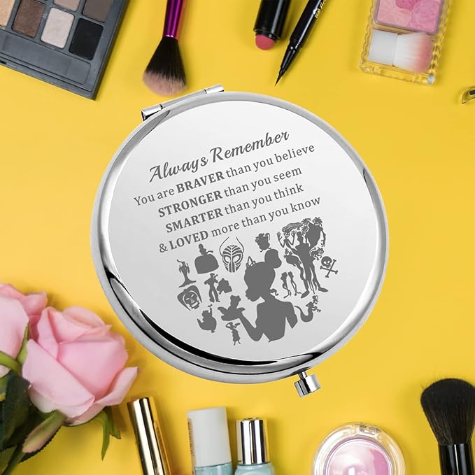 KEYCHIN Frog Princess Pocket Mirror Princess Fairytale Fans Gifts Always Remember You are Braver Stronger Smarter Than You Think Compact Makeup Mirror (Frog Princess Mirror-S)