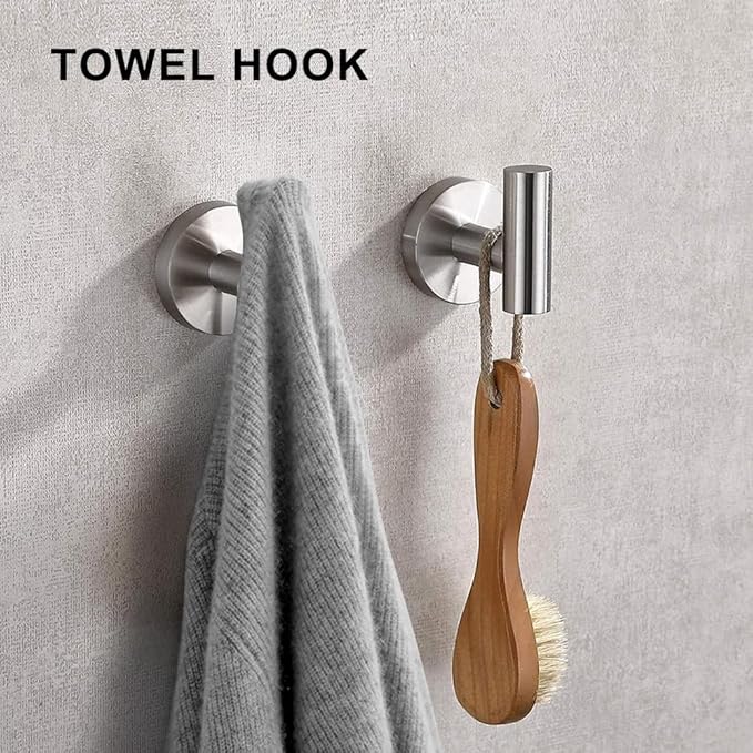 MGahyi 5 Pieces Bathroom Accessories Set, Stainless Bathroom Hardware Set, Extendable Towel Racks for Bathroom(12.8-24.8inch), Robe Towel Hooks Toilet Paper Holder Towel Ring (Silver)